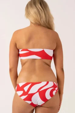 Silky Reversible Bandeau Bow Bikini Top - Red Geo Waves