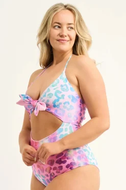 Silky Reversible Bralette One Piece W/ Extra Coverage Bottoms - Rainbow Jag