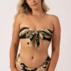 Silky Reversible Brazillian Cheeky Cut Bikini Bottom - Black Tropical Leaf