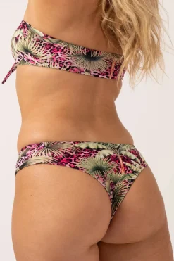Silky Reversible Brazillian Cheeky Cut Bikini Bottom - Pink Tropical Leopard