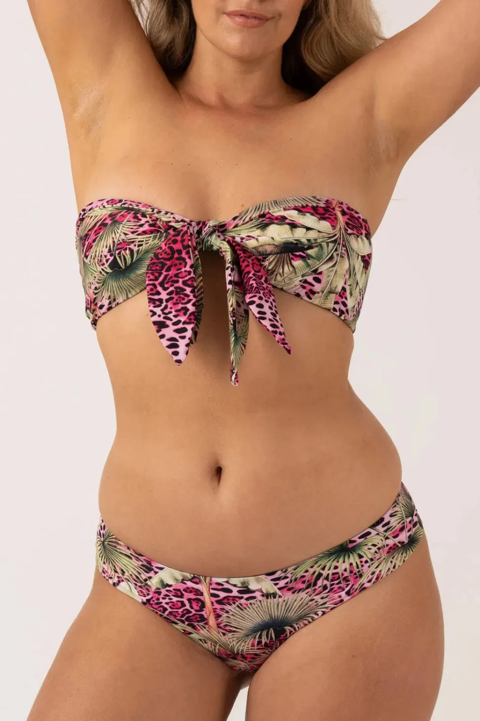 Silky Reversible Brazillian Cheeky Cut Bikini Bottom - Pink Tropical Leopard