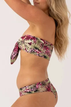 Silky Reversible Brazillian Cheeky Cut Bikini Bottom - Pink Tropical Leopard