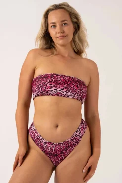 Silky Reversible Brazillian Cheeky Cut Bikini Bottom - Pink Tropical Leopard