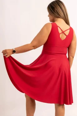 Silky Reversible Comfort Crop Midi Dress W/ Pockets - Red