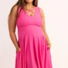 Silky Reversible Comfort Crop Midi Dress W/ Pockets - Candy Pink