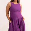 Silky Reversible Comfort Crop Midi Dress W/ Pockets - Purple