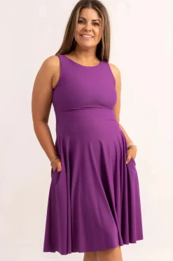 Silky Reversible Comfort Crop Midi Dress W/ Pockets - Purple