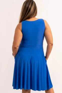 Silky Reversible Comfort Crop Midi Dress W/ Pockets - Electric Blue
