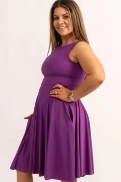 Silky Reversible Comfort Crop Midi Dress W/ Pockets - Purple