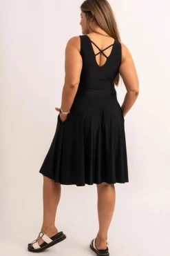 Silky Reversible Comfort Crop Midi Dress W/ Pockets - Black