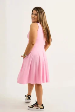 Silky Reversible Comfort Crop Midi Dress W/ Pockets - Pastel Pink