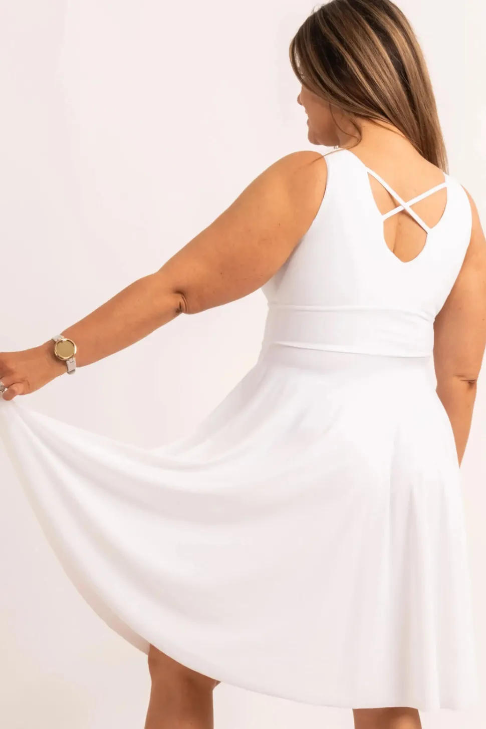 Silky Reversible Comfort Crop Midi Dress W/ Pockets - White
