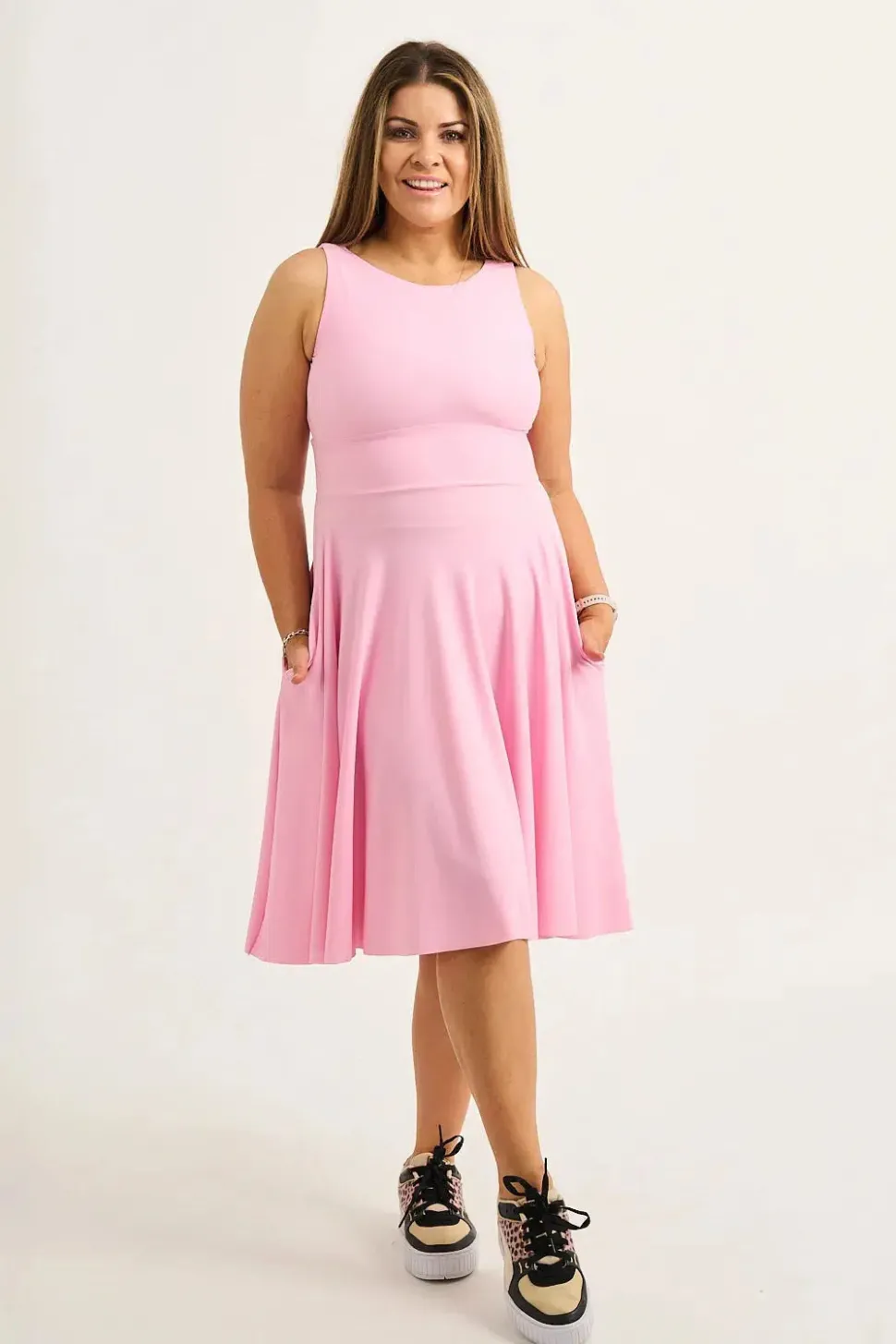 Silky Reversible Comfort Crop Midi Dress W/ Pockets - Pastel Pink