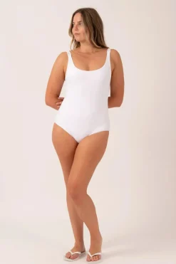 Silky Reversible Cross Over One Piece W/ Extra Coverage Bottoms - White