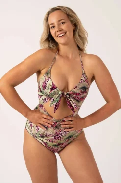 Silky Reversible Cut Out One Piece - Pink Tropical Leopard