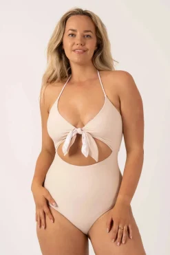 Silky Reversible Cut Out One Piece - Nude Tiki