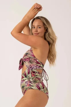 Silky Reversible Cut Out One Piece - Pink Tropical Leopard