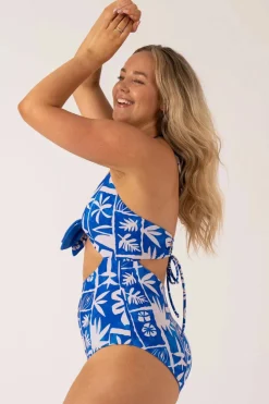 Silky Reversible Cut Out One Piece - Blue Tiki