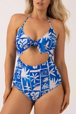 Silky Reversible Cut Out One Piece - Blue Tiki