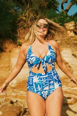 Silky Reversible Cut Out One Piece - Blue Tiki