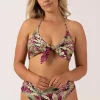 Silky Reversible Halter Bralette Bikini Top - Pink Tropical Leopard