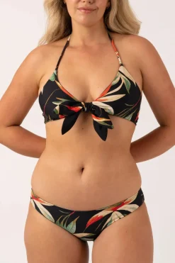 Silky Reversible Halter Bralette Bikini Top - Black Tropico