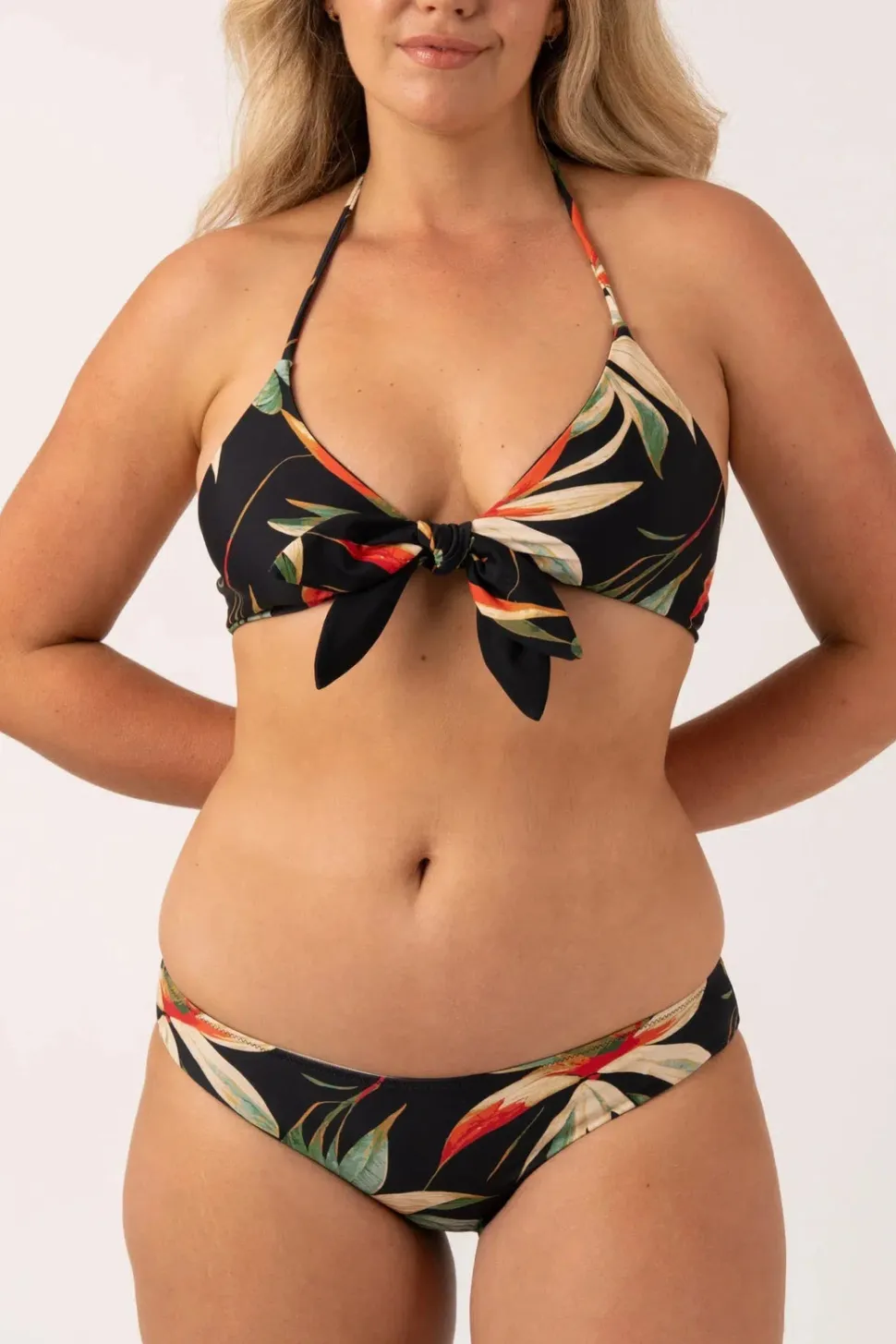 Silky Reversible Halter Bralette Bikini Top - Black Tropico