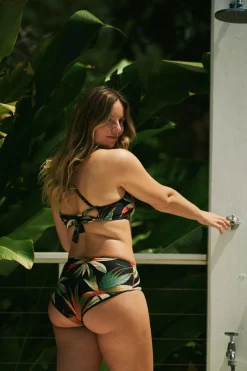 Silky Reversible High Waisted Medium Cut Bikini Bottom - Black Tropico