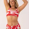 Silky Reversible High Waisted Medium Cut Bikini Bottom - Red Geo Waves