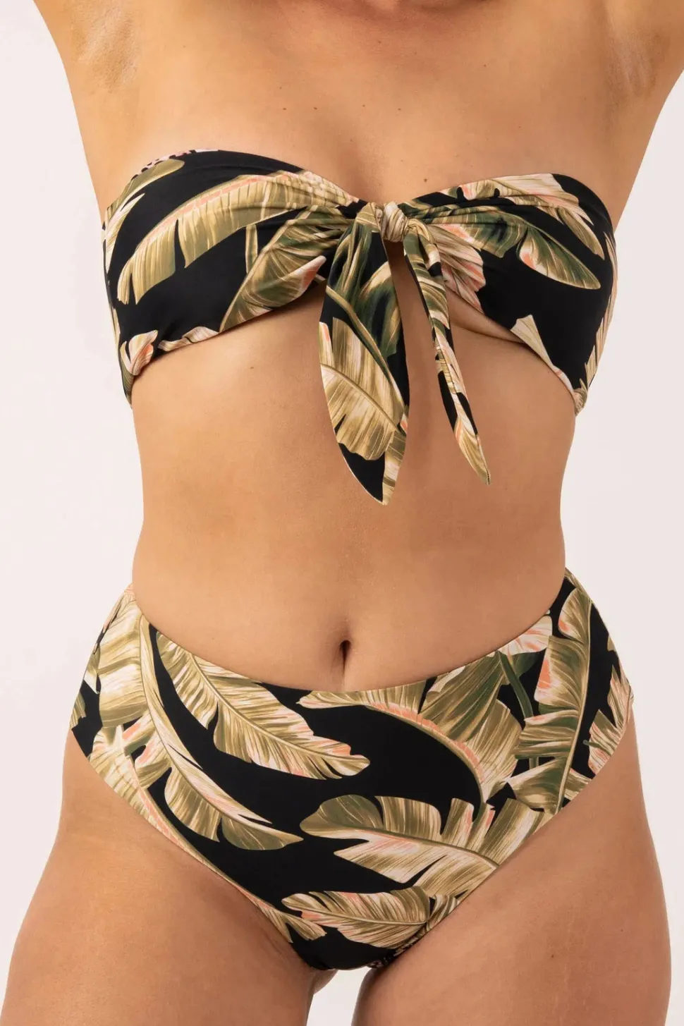 Silky Reversible High Waisted Cheeky Cut Bikini Bottom - Black Tropical Leaf