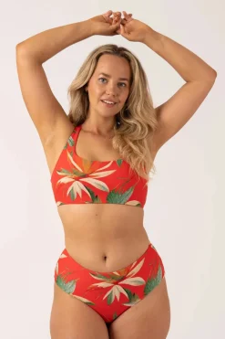 Silky Reversible High Waisted Medium Cut Bikini Bottom - Flame Tropico