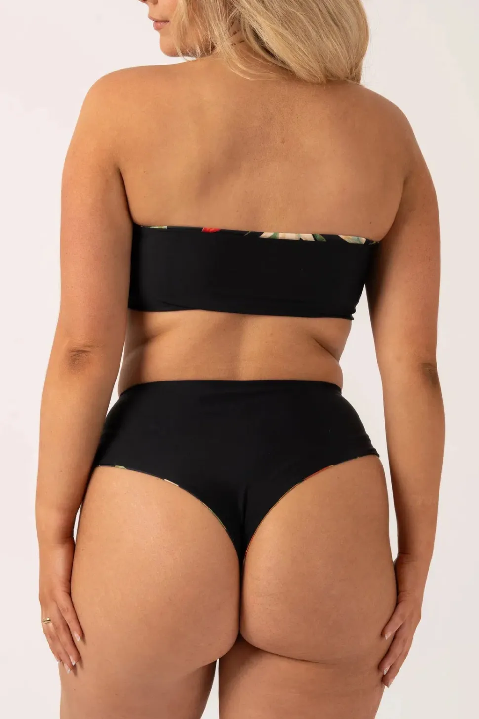 Silky Reversible High Waisted Cheeky Cut Bikini Bottom - Black Tropico