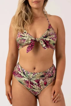 Silky Reversible High Waisted Cheeky Cut Bikini Bottom - Pink Tropical Leopard