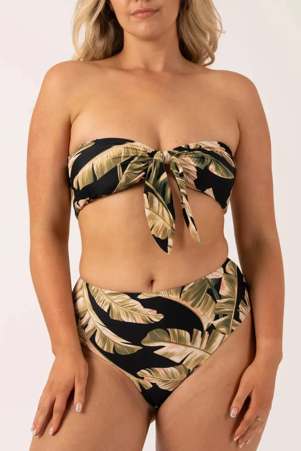 Silky Reversible High Waisted Cheeky Cut Bikini Bottom - Black Tropical Leaf