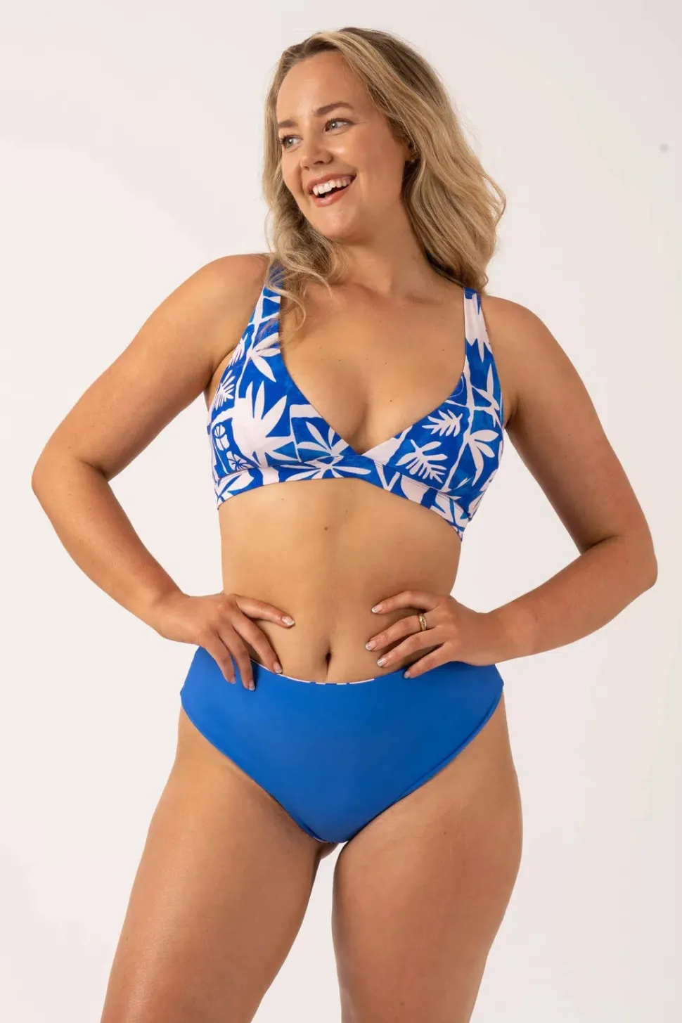 Silky Reversible High Waisted Cheeky Cut Bikini Bottom - Blue Tiki