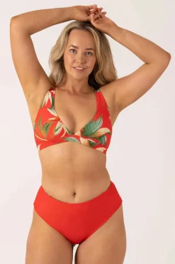 Silky Reversible High Waisted Cheeky Cut Bikini Bottom - Flame Tropico