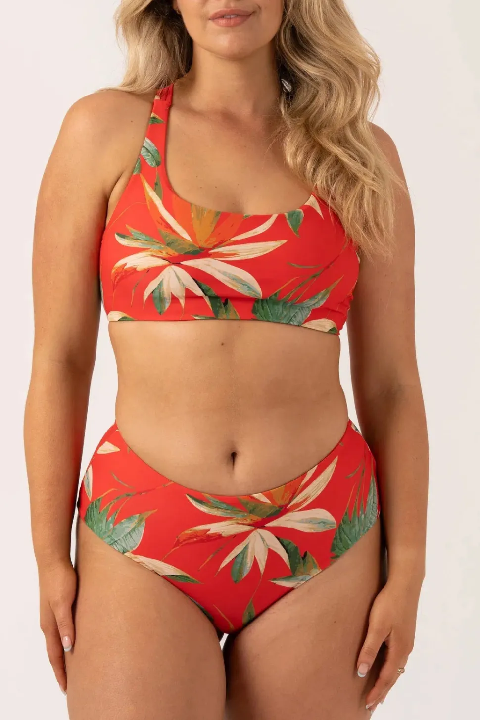 Silky Reversible High Waisted Medium Cut Bikini Bottom - Flame Tropico