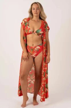 Silky Reversible High Waisted Cheeky Cut Bikini Bottom - Flame Tropico