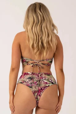 Silky Reversible High Waisted Cheeky Cut Bikini Bottom - Pink Tropical Leopard