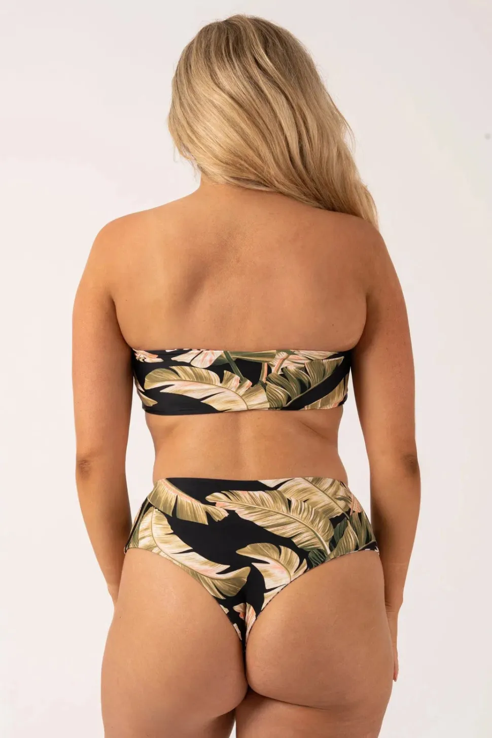 Silky Reversible High Waisted Cheeky Cut Bikini Bottom - Black Tropical Leaf