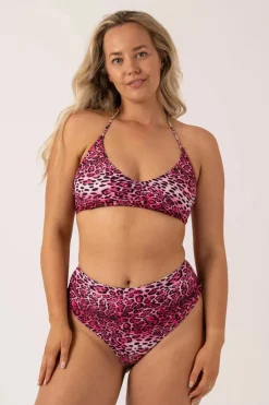 Silky Reversible High Waisted Cheeky Cut Bikini Bottom - Pink Tropical Leopard