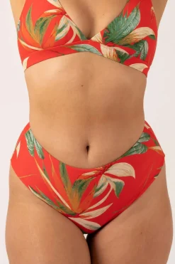 Silky Reversible High Waisted Cheeky Cut Bikini Bottom - Flame Tropico