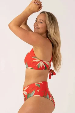 Silky Reversible High Waisted Medium Cut Bikini Bottom - Flame Tropico