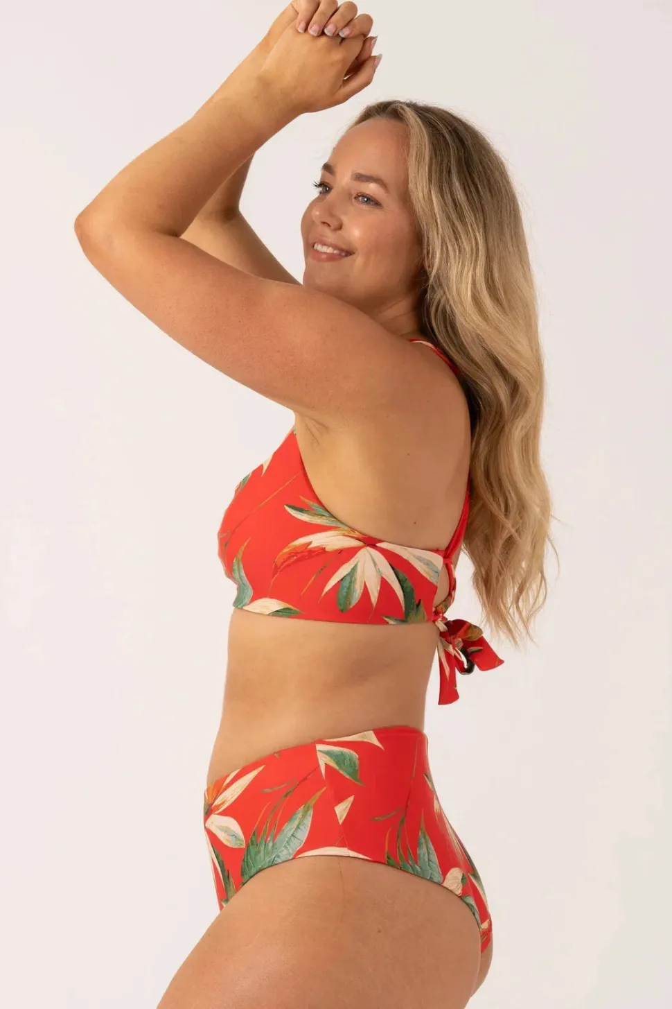 Silky Reversible High Waisted Medium Cut Bikini Bottom - Flame Tropico