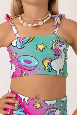 Silky Reversible Kids Bikini Top - Unicorn