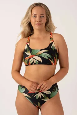 Silky Reversible Tie Back Bikini Top - Black Tropico