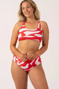 Silky Reversible Tie Back Bikini Top - Red Geo Waves