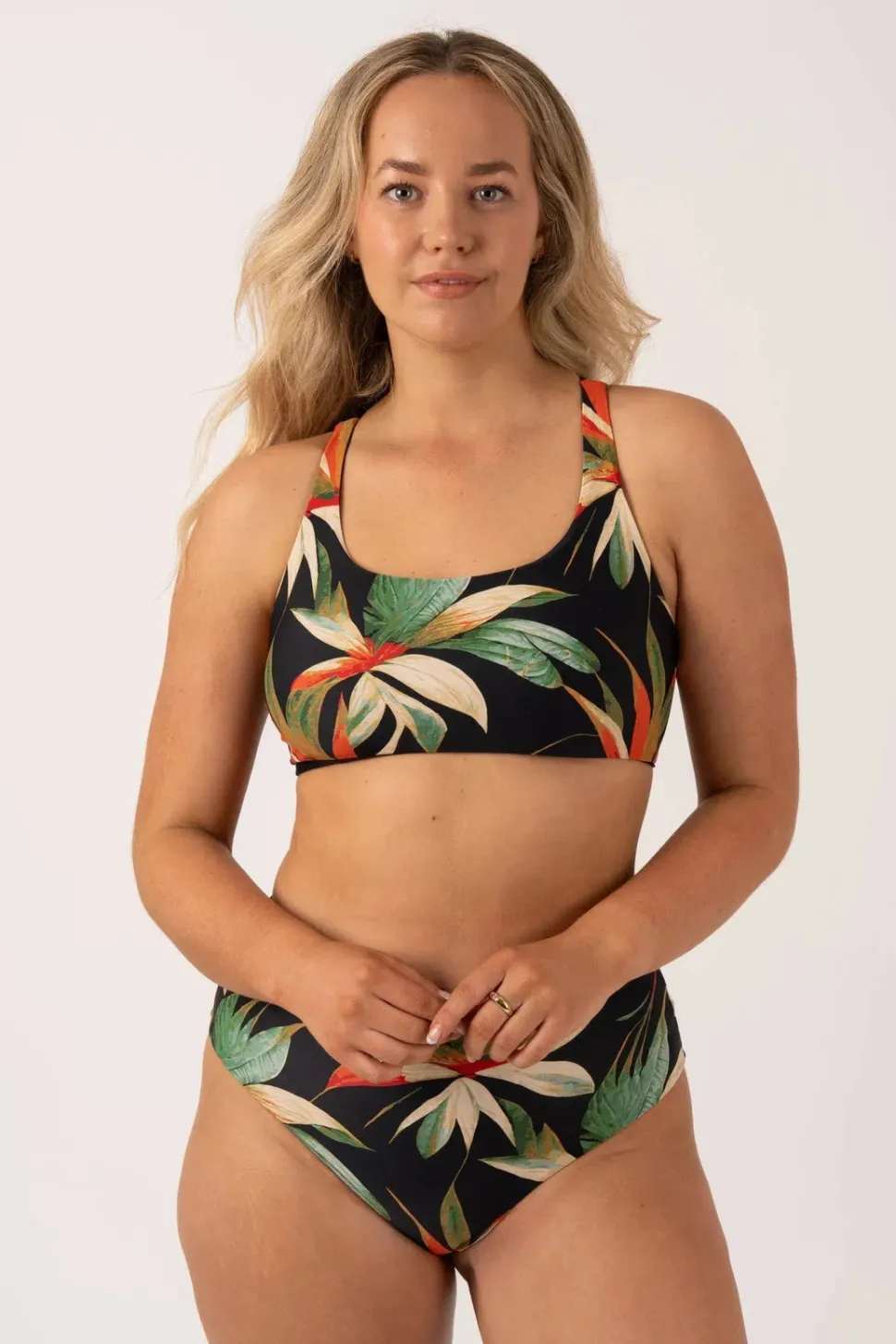 Silky Reversible Tie Back Bikini Top - Black Tropico