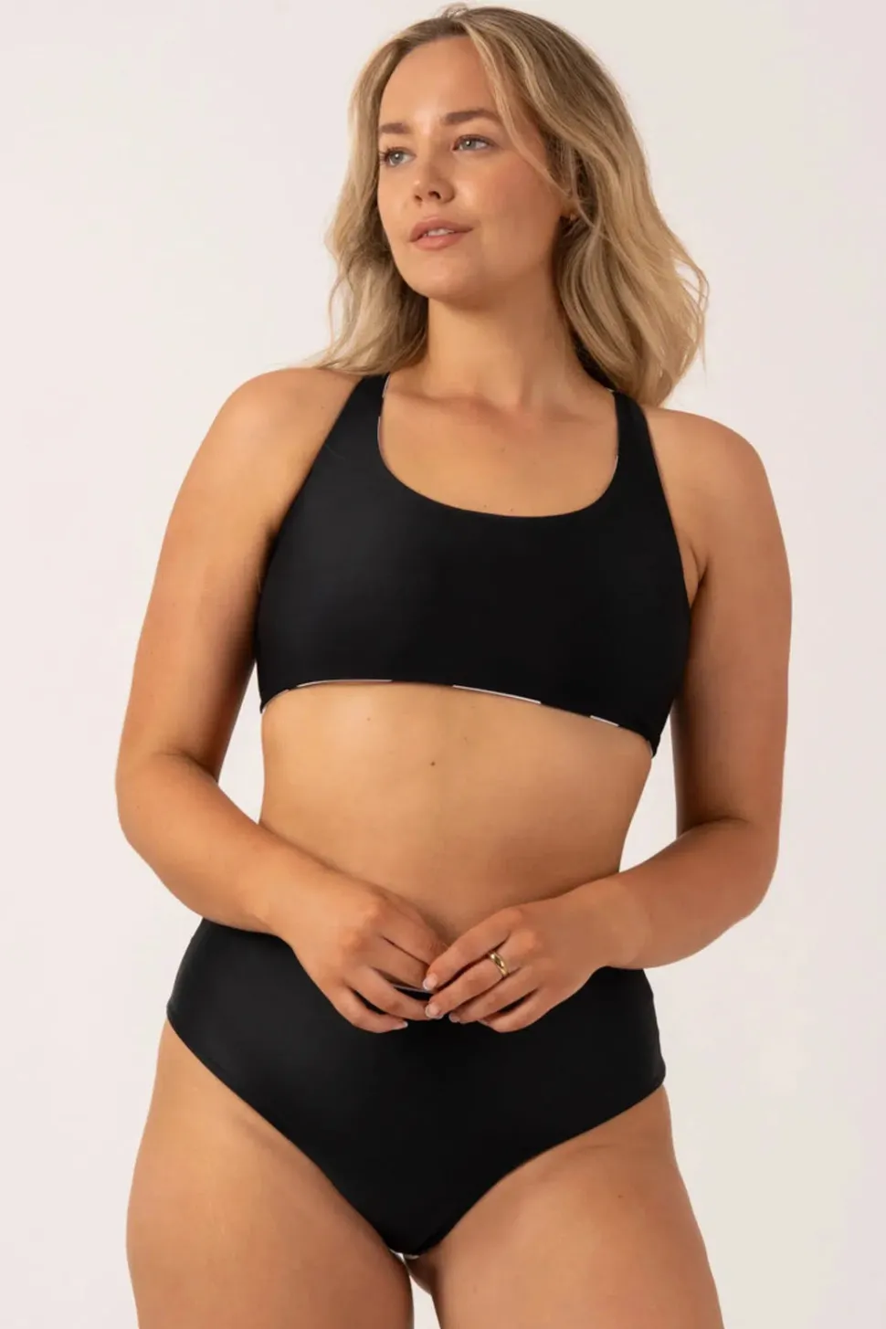 Silky Reversible Tie Back Bikini Top - Black Geo Waves