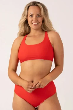 Silky Reversible Tie Back Bikini Top - Red Geo Waves